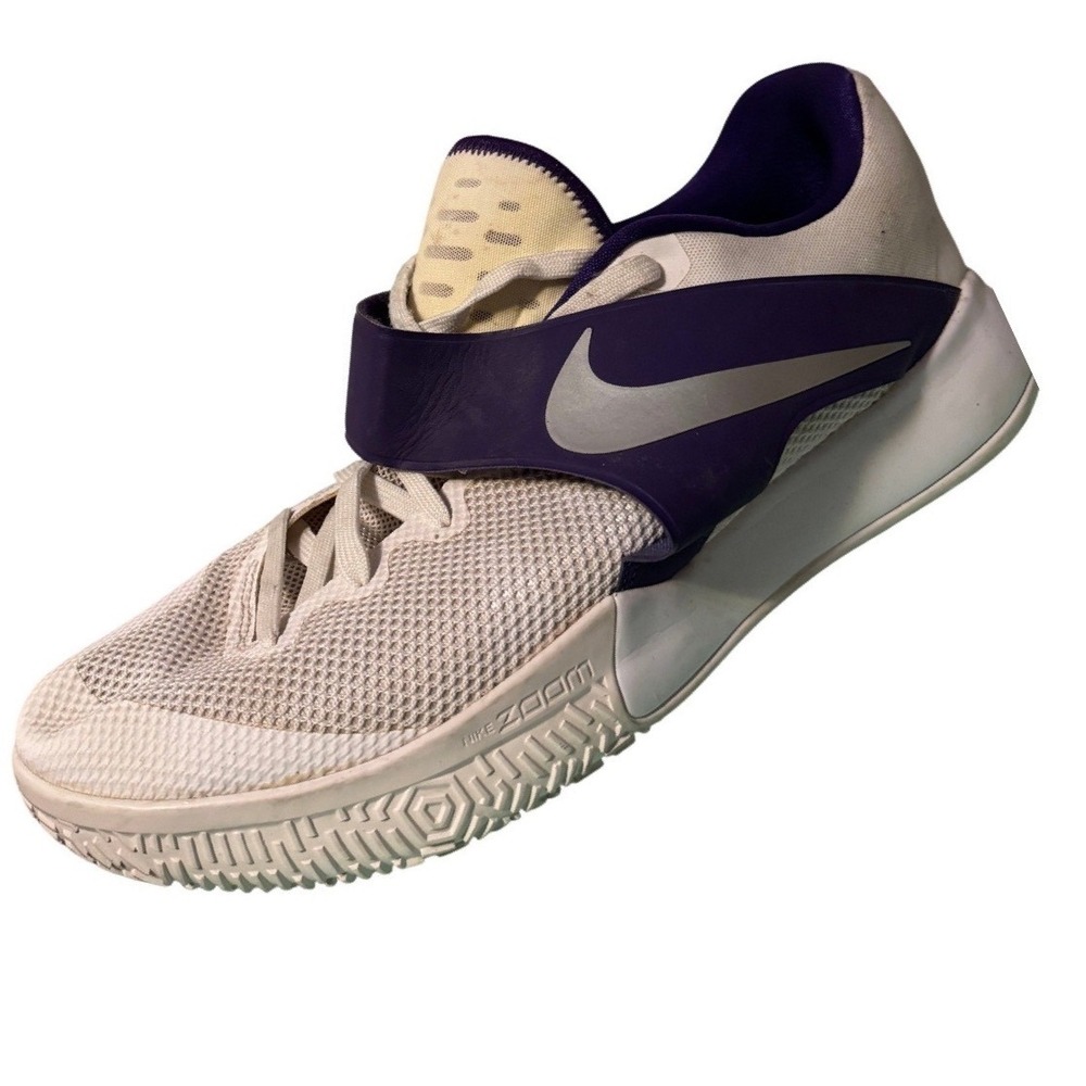 Nike Zoom Basketball Shoes Men's Size 10.5 White‎ Purple Athletic Sneakers